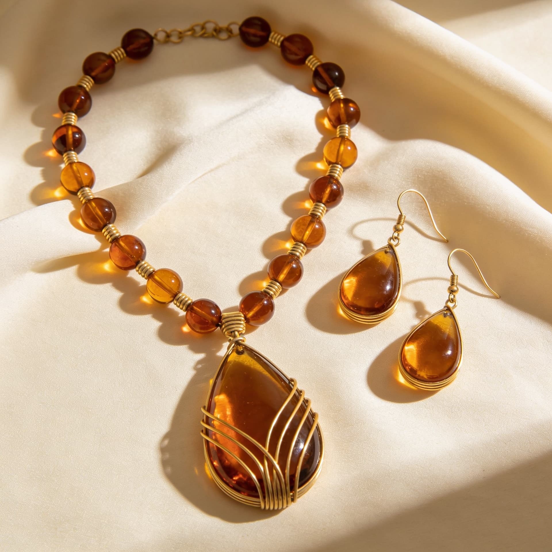 Amber bead jewelry set